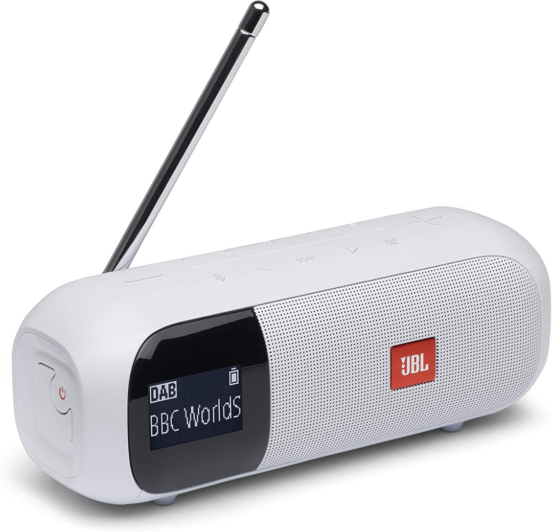 JBL Tuner 2 Radiorekorder in Weiss – Tragbarer Bluetooth Lautsprecher mit MP3, DAB+ und UKW Radio –