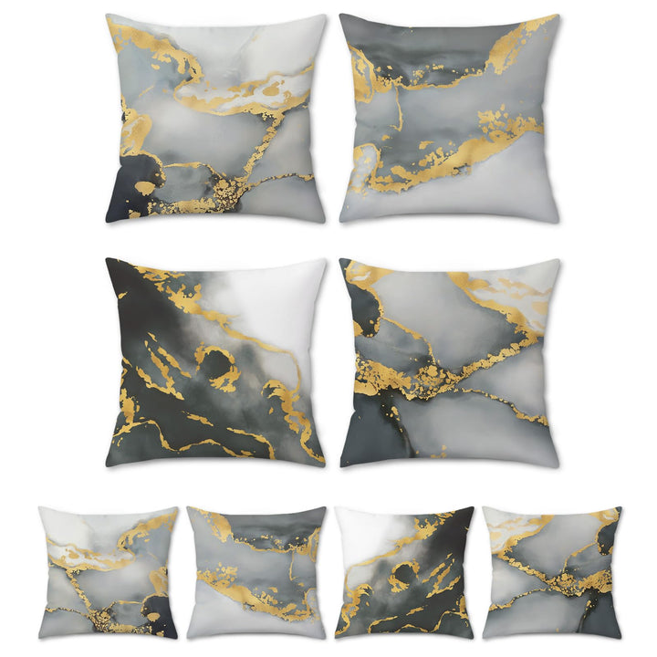 Bonhause 4er Set Kissenbezüge Marmor Grau 45 x 45 cm Doppelseitig Schwarz Gold Abstrakte Kunst Samt