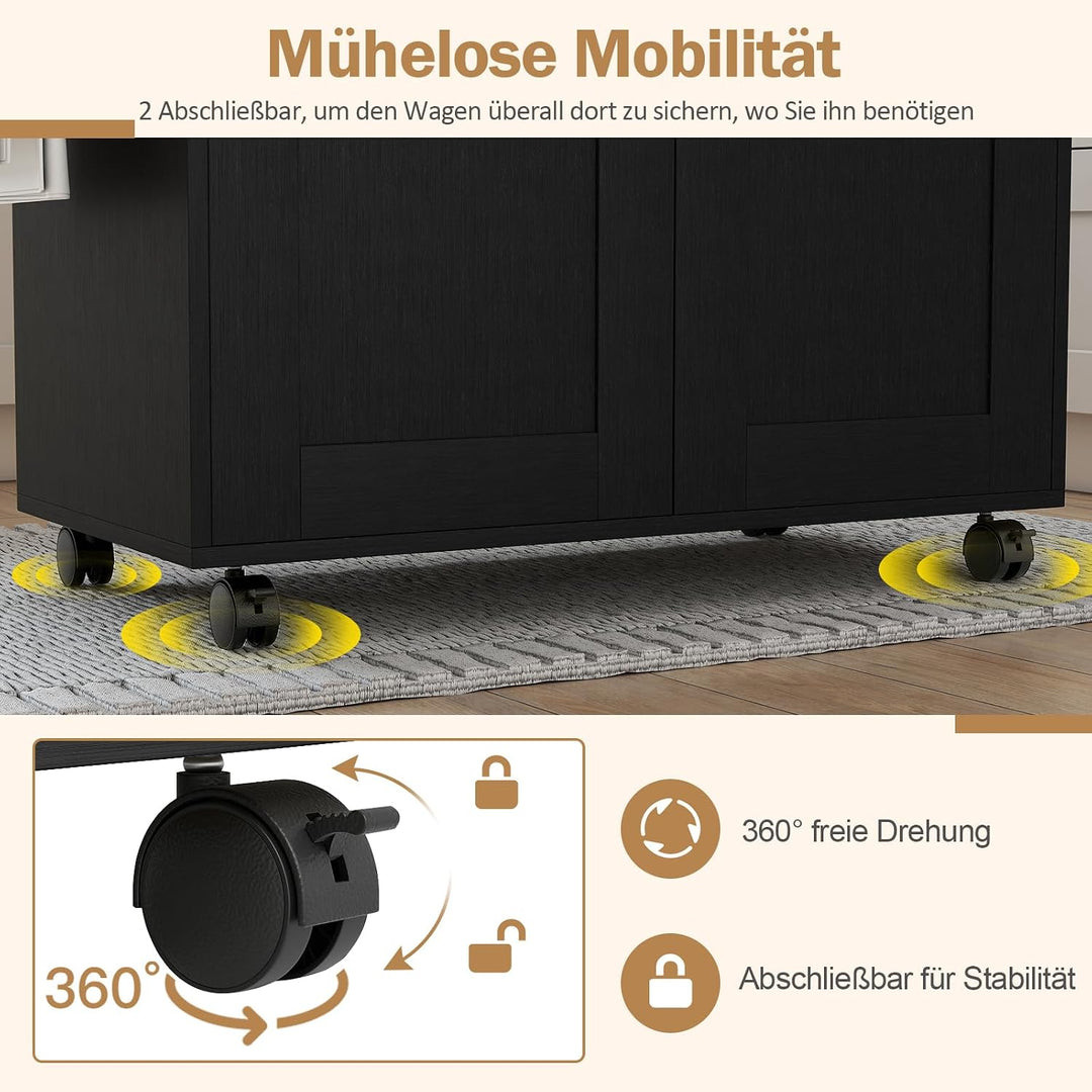 COSTWAY Küchenwagen mit Schublade, Kücheninsel auf Rollen, Servierwagen Holz mit Handtuchhalter, Gew