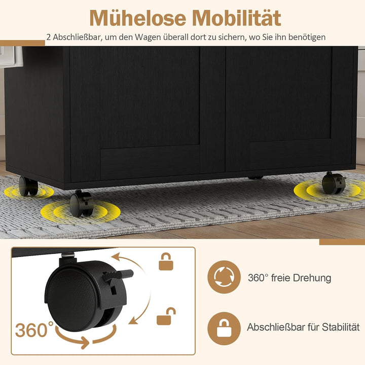 COSTWAY Küchenwagen mit Schublade, Kücheninsel auf Rollen, Servierwagen Holz mit Handtuchhalter, Gew