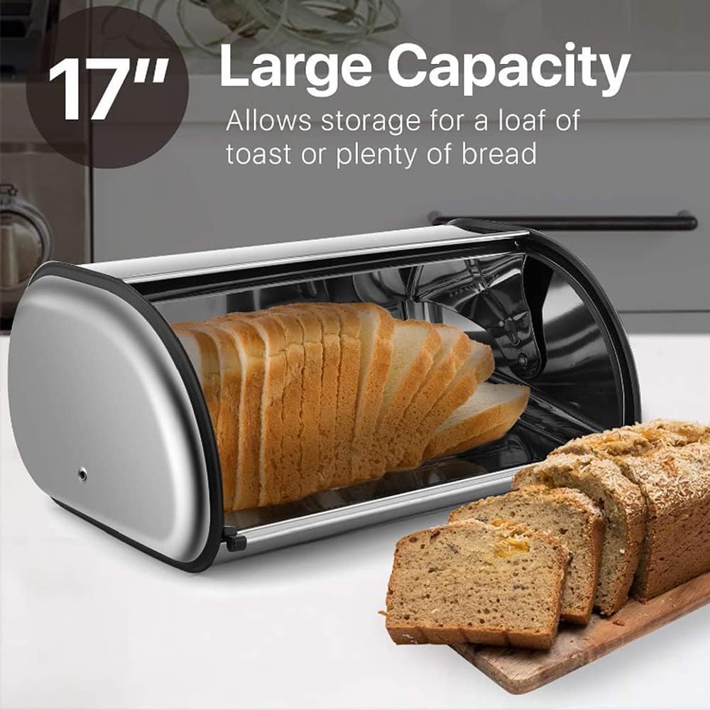 Brotkasten mit Gehäuse aus Edelstahl, Brotdosen aus Metall für die Küche, Aufbewahrungsbehälter für