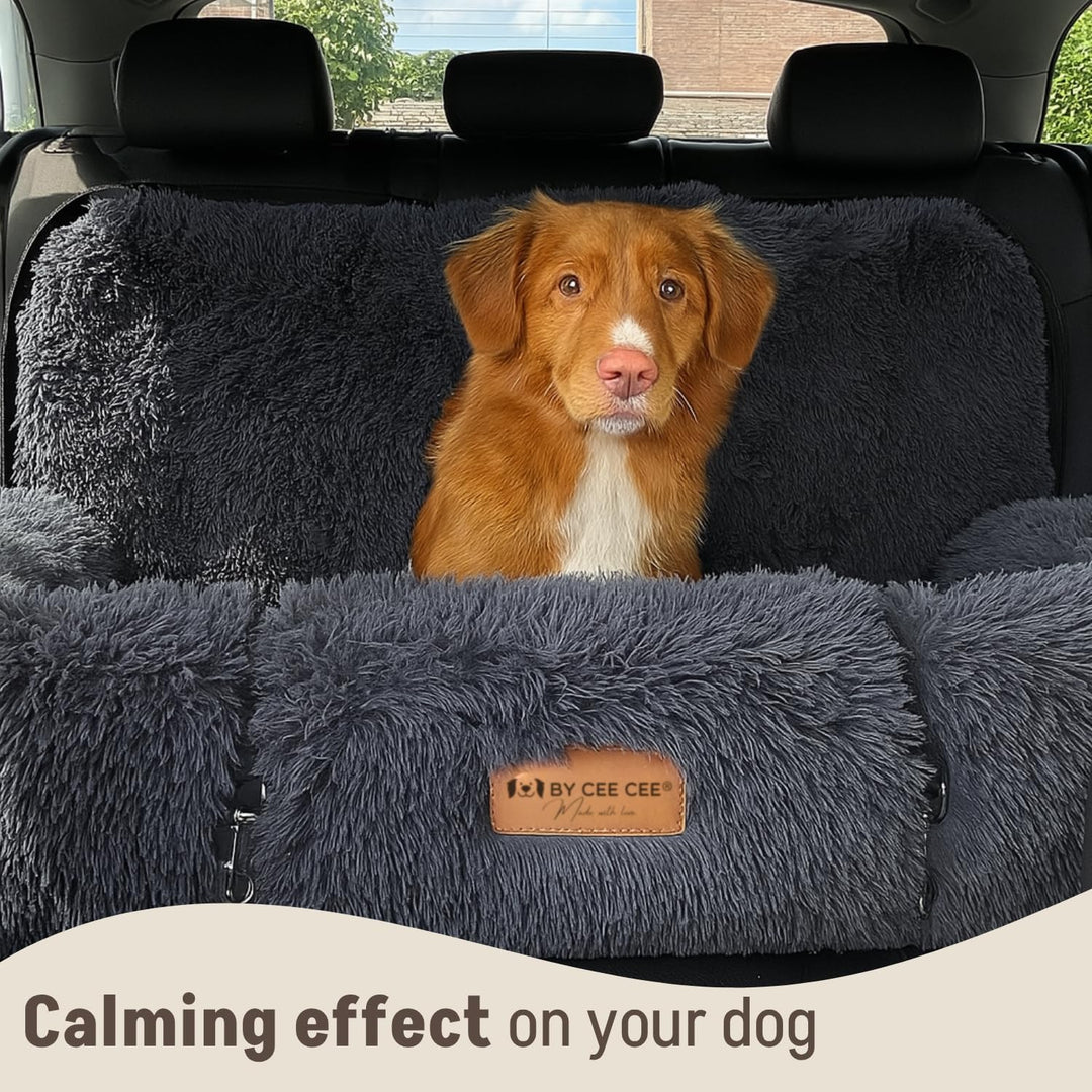 Autositz Hund Deluxe - Hundekorb Auto mit Sicherheitsgurt - Auto Hund - Hundesitz - Autositz - Beige