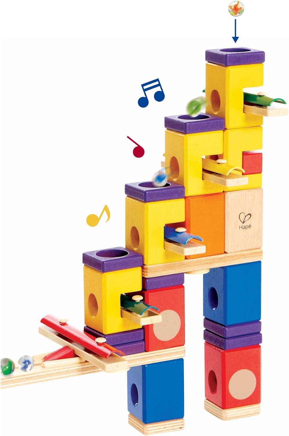 Hape Quadrilla Music Motion, Murmelbahn Set aus Holz, ab 4 Jahre