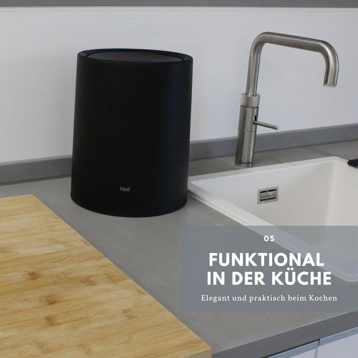 Nell 8L Mülleimer Bad Schwarz Matt mit Schwingdeckel – Perfekt als eleganter Kosmetikeimer, Ideal au
