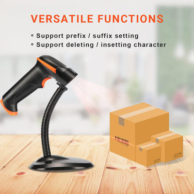 Tera Kabelloser Handheld-Barcode-Scanner 1D Laser Wireless und USB-Wired mit Halterung, Akkustandsan