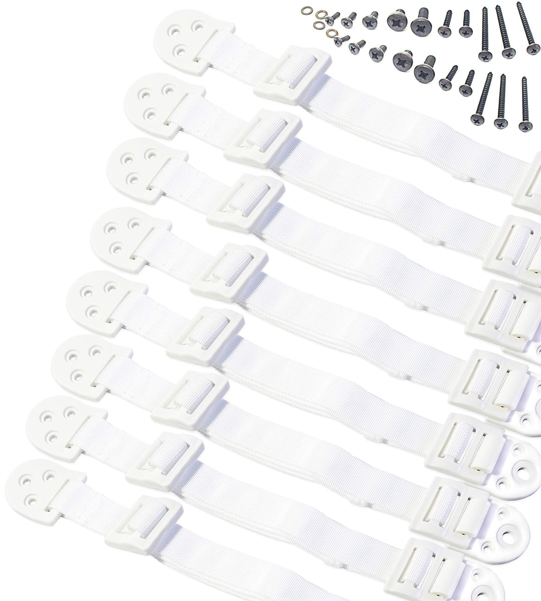 Verstellbare Anti-Kipp Möbelhaken Set. 8 Stk. Baby sicherheits-Wandgurte, von Boxiki Kids. Erdbeben