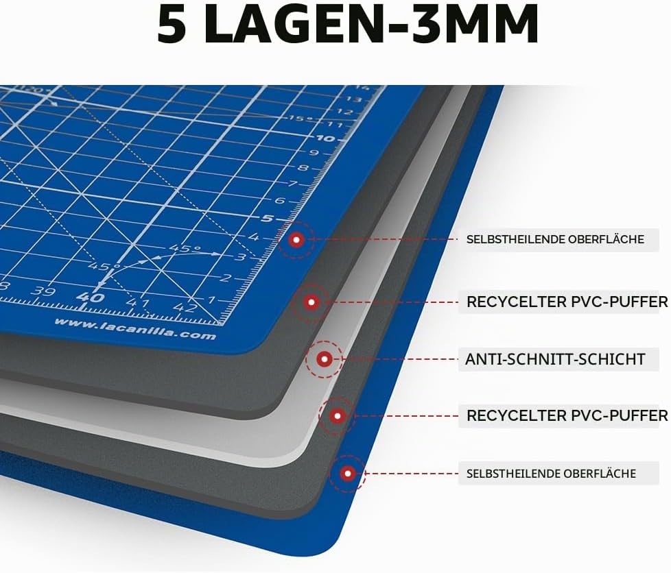 La Canilla Schneidematte A2 Selbstheilend (60x45 cm - 24x18") Cutting Mat Schneideunterlage für Bast
