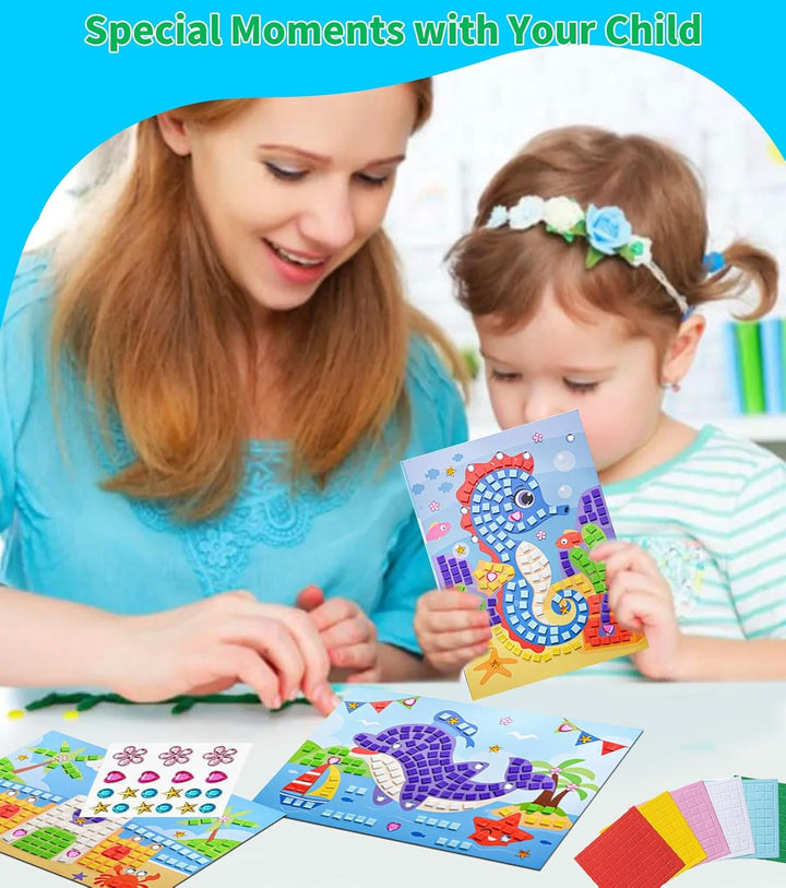12 Stück Mosaik Bastelset für Kinder, Klebebilder Basteln Frühling DIY Mosaike Aufkleber, Sticky Mos