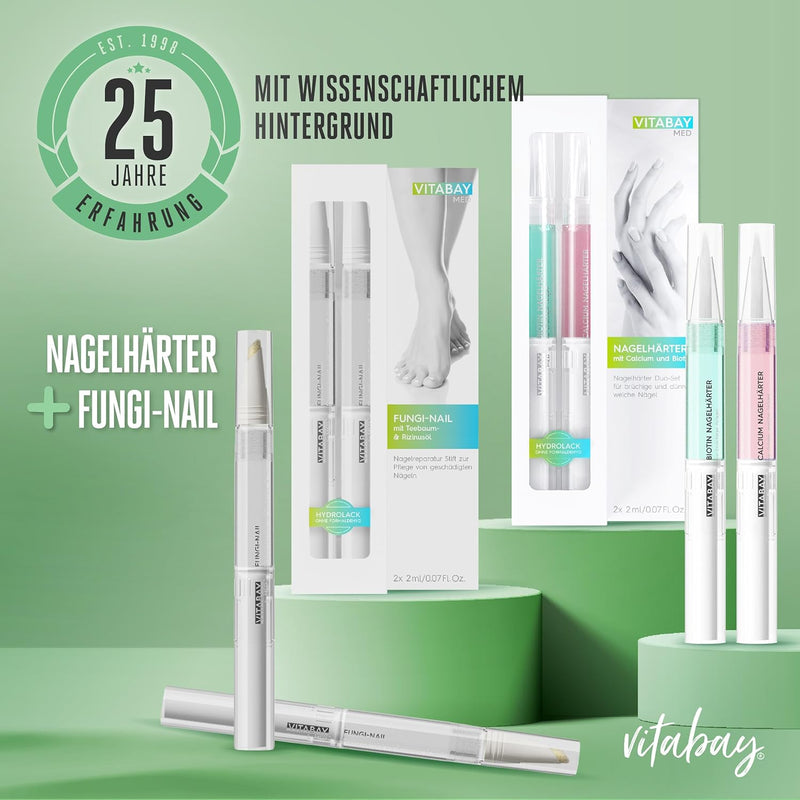 Vitabay Nagelhärter Duo Set 2x 2 ml Nagelpflegestift mit Calcium und Biotin - Nagelpflege brüchige N