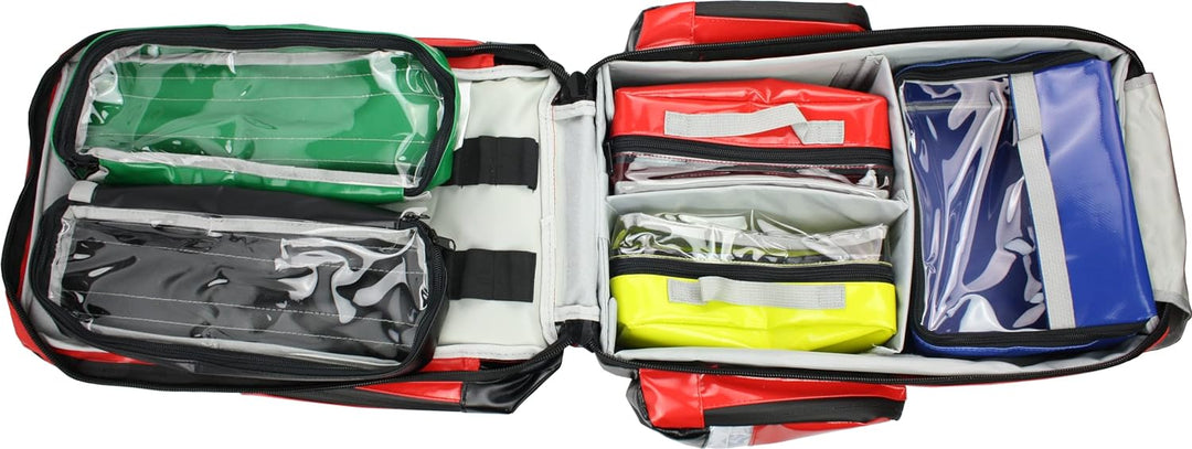 Bexamed Notfallrucksack Medicus ca. 23 LITER Volumen - LEER - rot aus Plane - mit Waterstop Reissver
