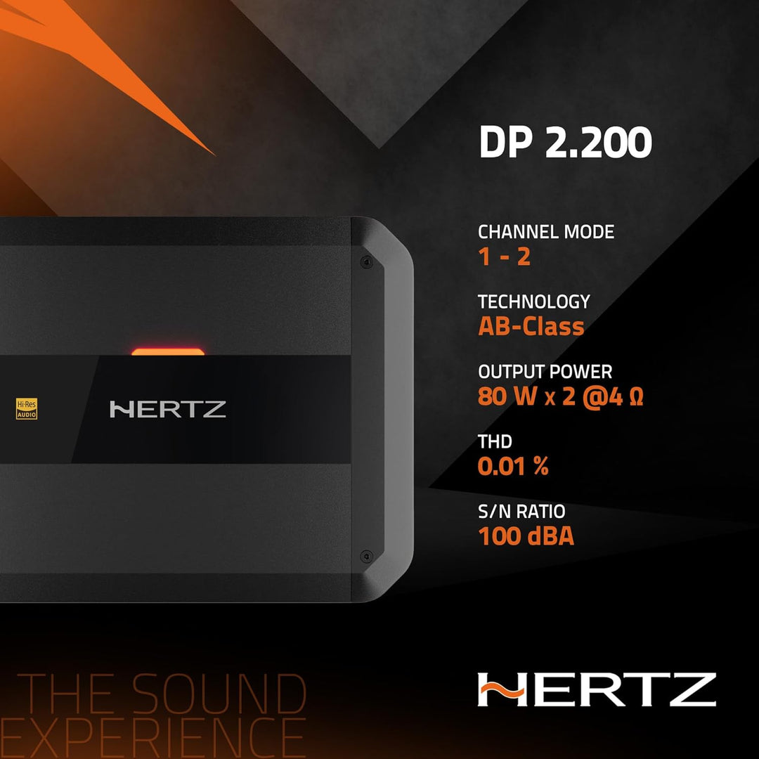 Hertz Dieci Power DP 2.200 2-Kanal Class-AB Verstärker, 2x130W RMS bei 2 Ohm, Hi-Res Audio, 10 Hz bi