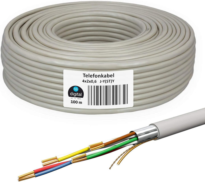 hb-digital Telefonkabel 100m 4 x 2 x 0,6 J-Y(ST) Y Verlegekabel JYSTY 8 Adern Telefonleitung 100m 4