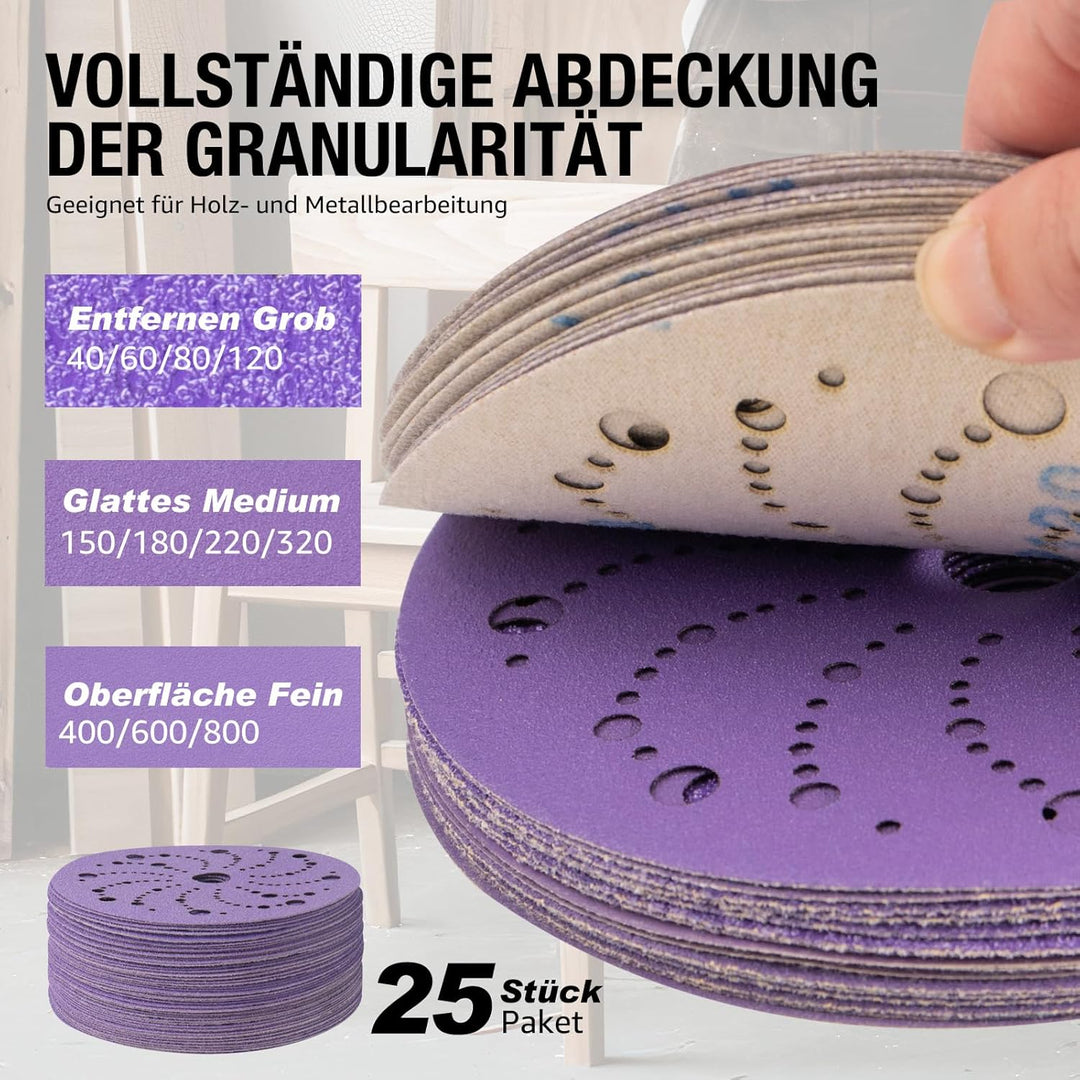 Schleifscheiben 150mm Klett 150 Körnung Keramik Schleifpapier Blau Poröses Schleifscheiben, Exzenter