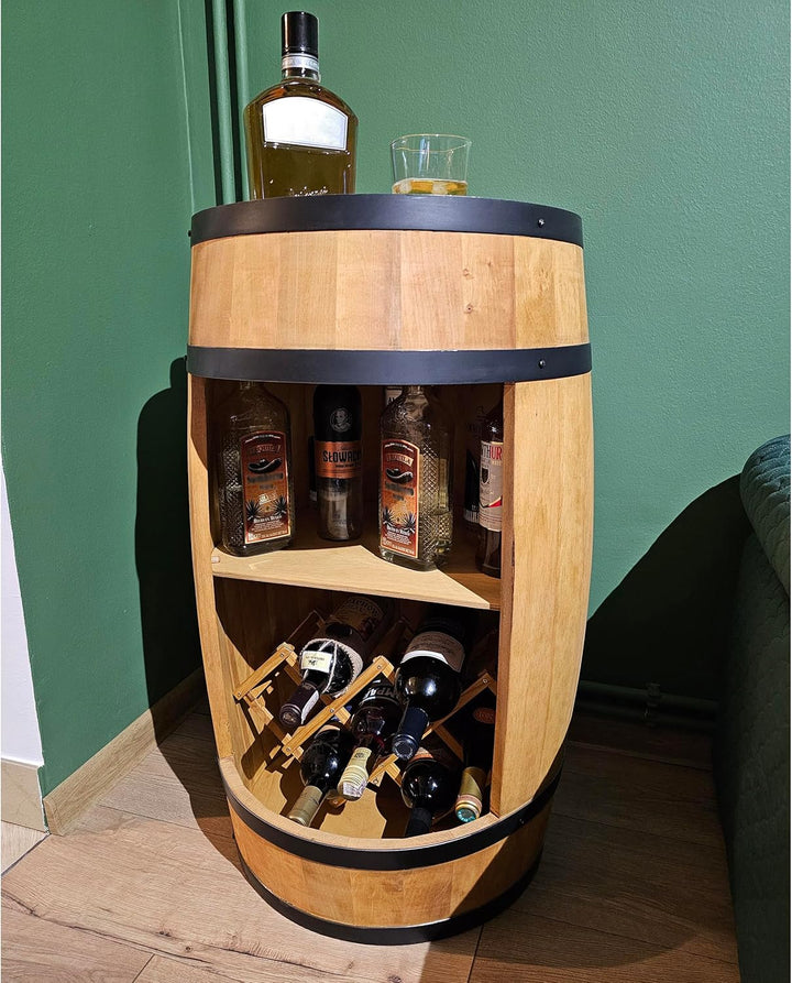 CREATIVE COOPER Fass bar LED RGB mit Weinhalter - Weinregal - Holzfass Hausbar 80x50cm - Rustikaler