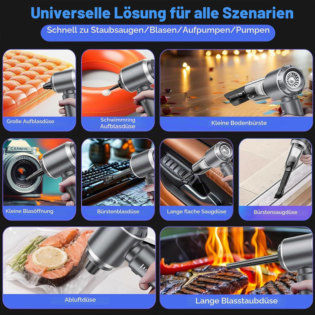 3-in-1 Handstaubsauger Akku Kabellos - 18000Pa Staubgebläse Druckluft und Auto Staubsauger - Mini Au