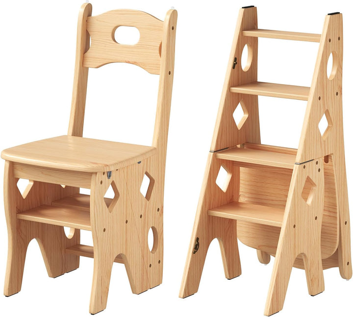 Klappbar Bibliotheksstuhl Stuhl Aus Massivholz, Faltbar 4 Stufen Hocker, Klappstuhl Tritthocker bis