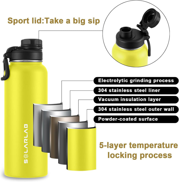 SOLARLAB Trinkflasche edelstahl - Thermoflasche Isolierflasche Thermoskanne 1l für heisse und kalte