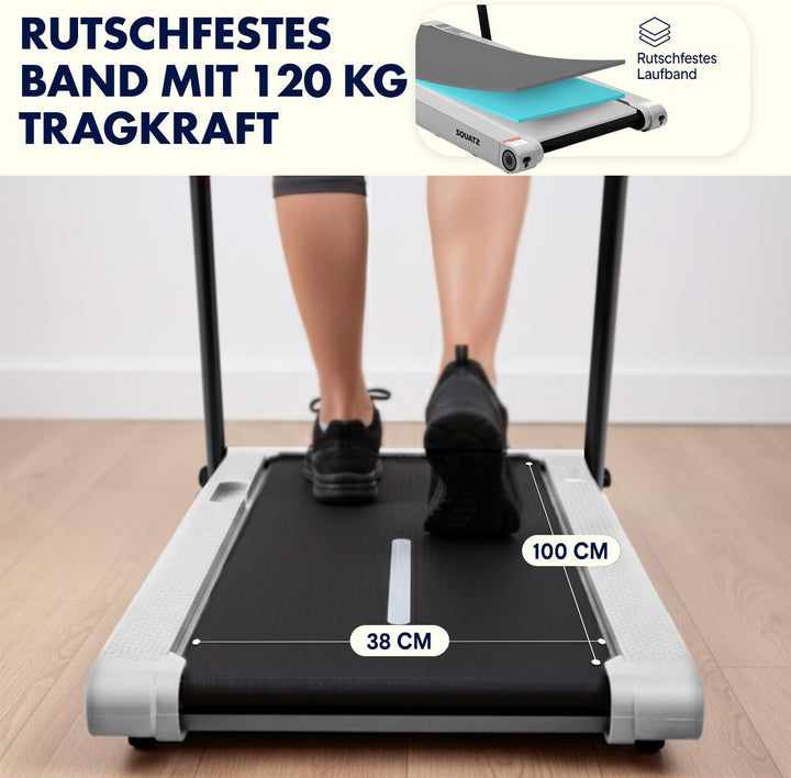 SQUATZ Walking Pad Laufband mit Handlauf für Zuhause, klappbar, Weiss 2-in-1 mit Vibrationsplatte, l