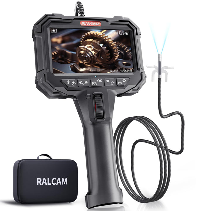 Ralcam Endoskopkamera mit Licht, Endoscope Camera mit 210° beweglichem Kopf, 6.2mm Sonde, 5" HD Bild