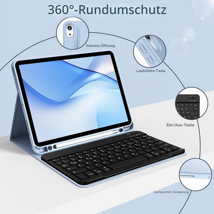 Hülle mit Tastatur für iPad Air 11 Zoll M3/M2, iPad Air 7 6 5 4 (2025/2024/2022/2020) 10,9 Zoll, Sof