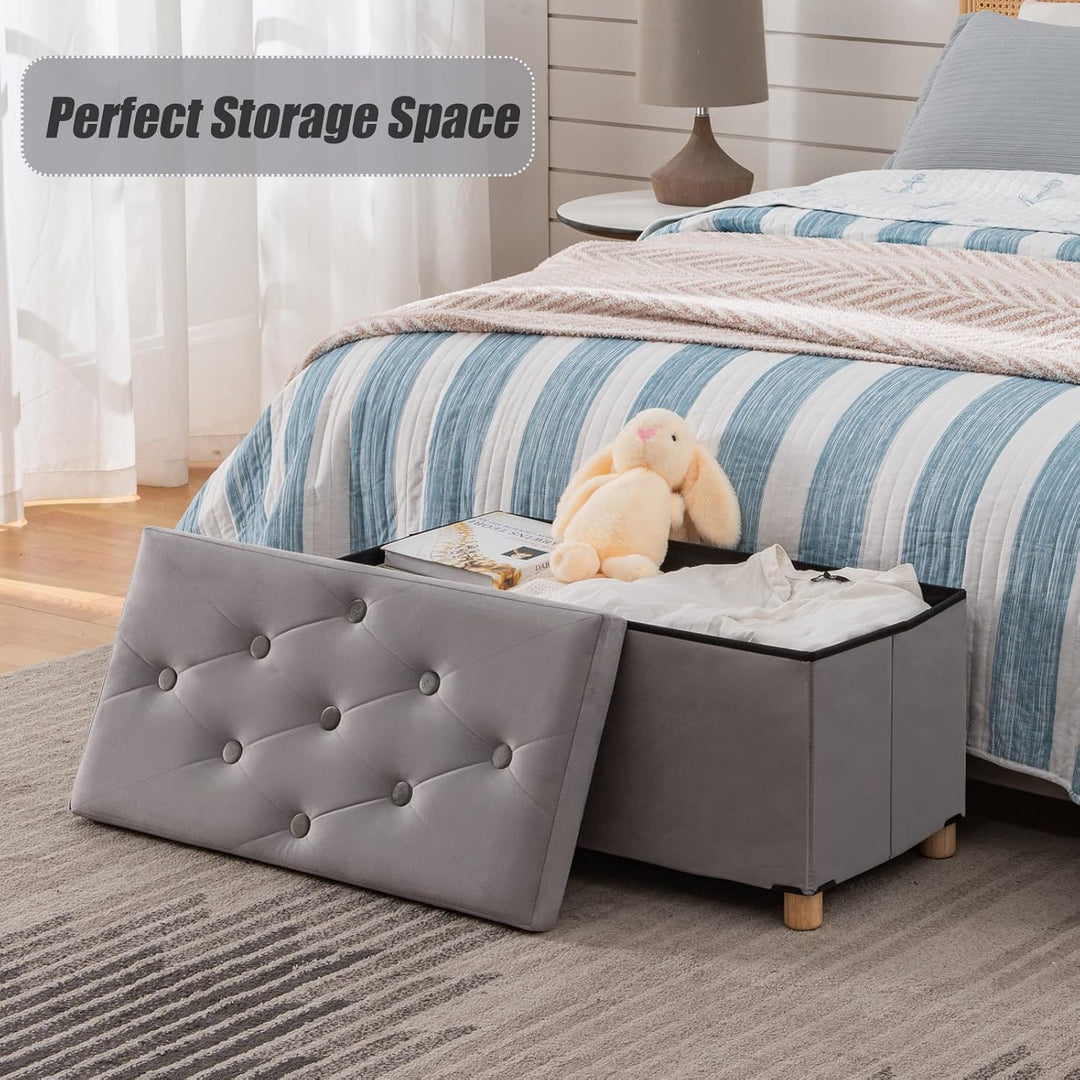 BRIAN & DANY Sitztruhe Sitzhocker Fusshocker mit Stauraum und Deckel mit Holzfüssen, 76 x 38 x 38 cm