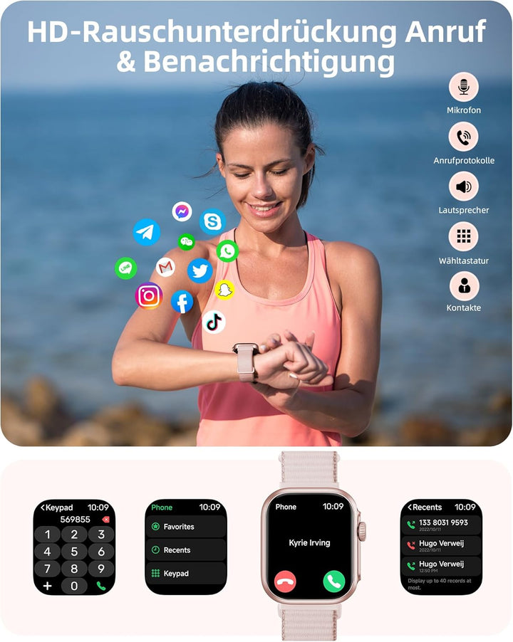 Parsonver Smartwatch Damen mit Telefonfunktion, Fitnessuhr mit GPS, 3 ATM wasserdichte für Schwimmen