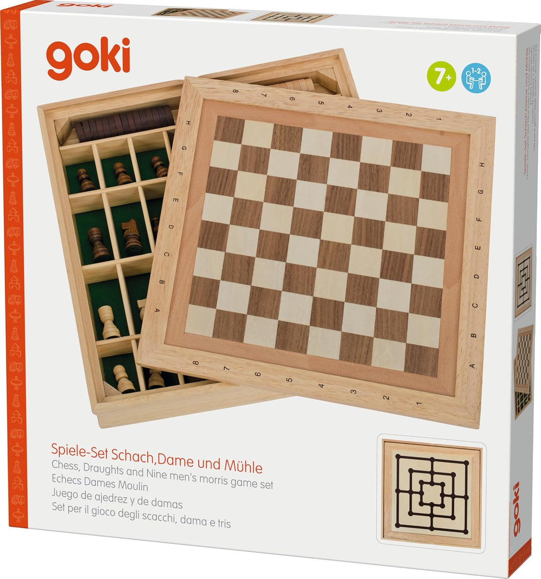 Goki 56953 - Spiele-Set Schach, Dame und Mühle