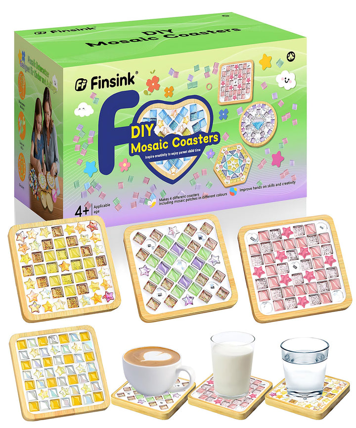 Finsink Mosaik bastelset kinder 4pcs mosaik untersetzer bastelset diy holz untersetzer Set Mosaikste