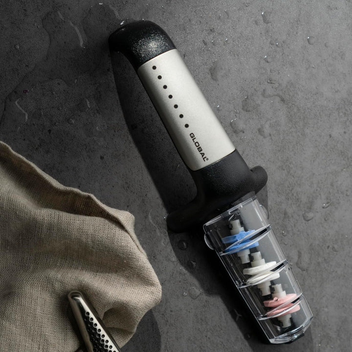 Global - G-913 3-stufiger Keramik-Wasserschärfer, Edelstahl