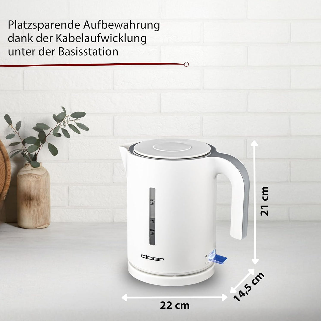 Cloer 4121 Wasserkocher, 2200 W, grosse Wasserstandsanzeige, Trockengeh- und Überhitzungsschutz, 1,2