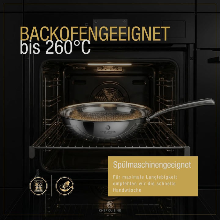 Chef Cuisine Wokpfanne 28 cm – Edelstahl Wok mit Honeycomb-Keramikbeschichtung Fusion Pro II, PFAS-f