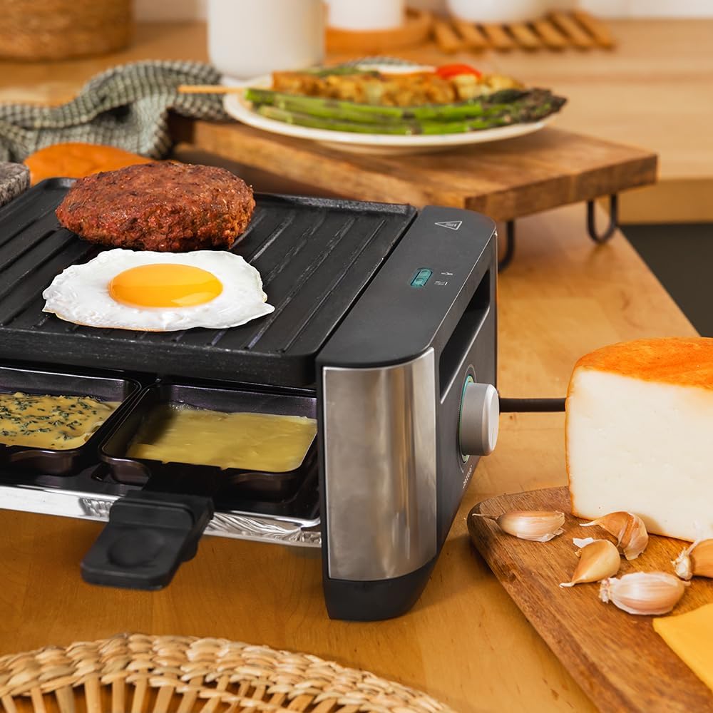 Cecotec Raclette Cheese&amp;Grill 16000 Inox Black, 8 Personen, 1400 W Grill, 40 x 22 cm, einstellbares