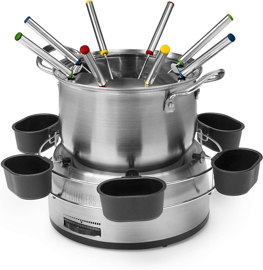 Princess Family Fondue-Set - 800 W, 1,2 Liter Fassungsvermögen, Thermostat, Edelstahl, doppelter Bod