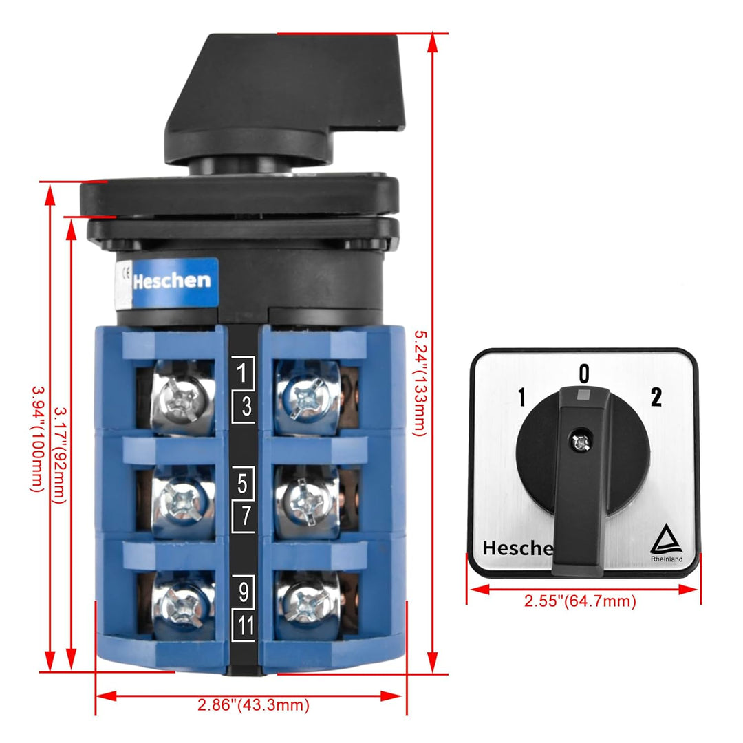 Heschen Universal-Rotationsschalter SZW26-63/D303.3, 660V 63A, Ein-/Aus-Schalter, 3 Phasen, 12 Klemm