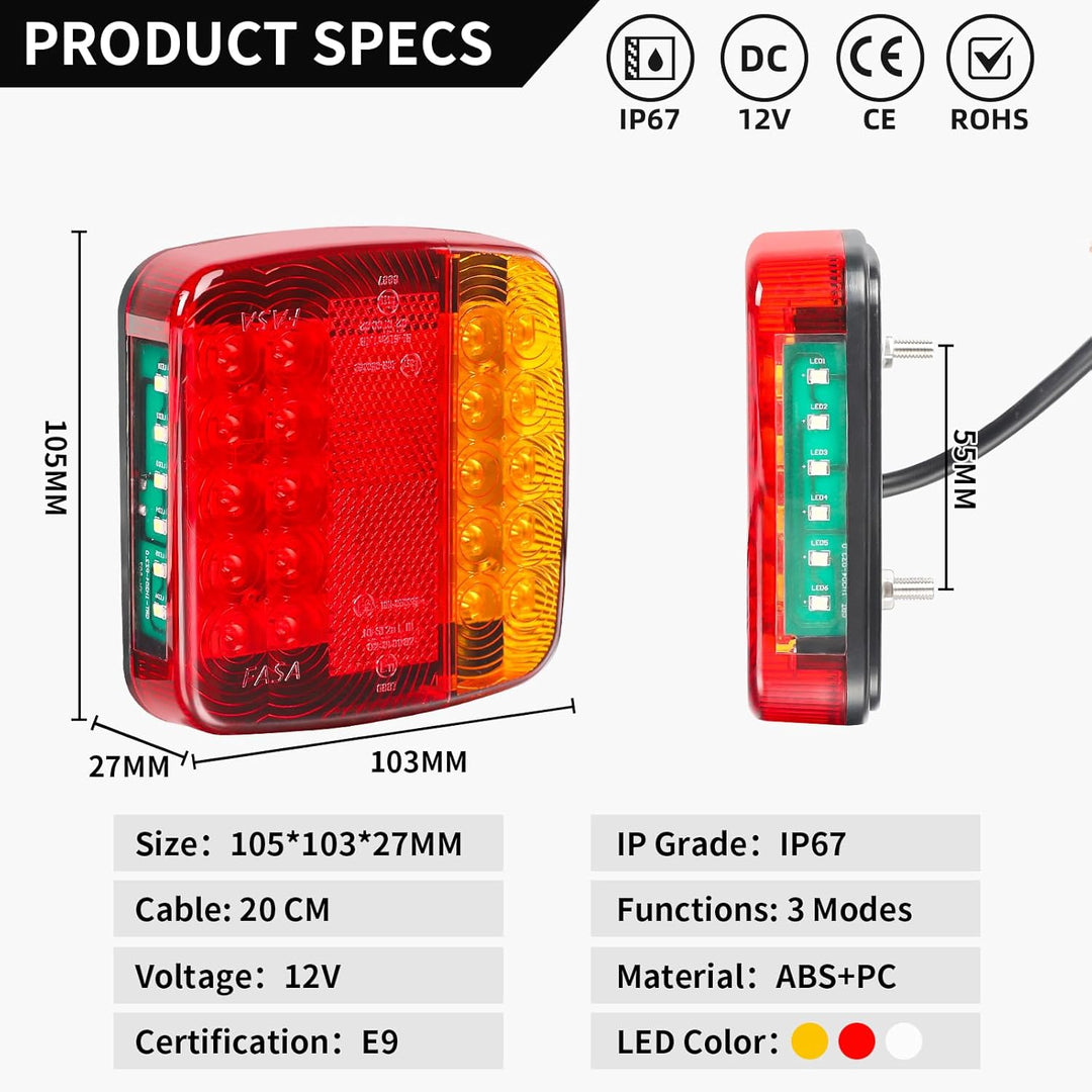 Qiping 2 Stk Rückleuchten Satz für KFZ Anhänger, 12V Universal Rücklicht Rücklichter Beleuchtung mit