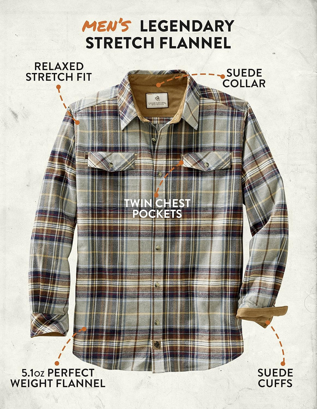 Legendary Whitetails Herren Legendäres Flanellhemd Button-Down-Shirt S Sequoia Sky Plaid, S Sequoia