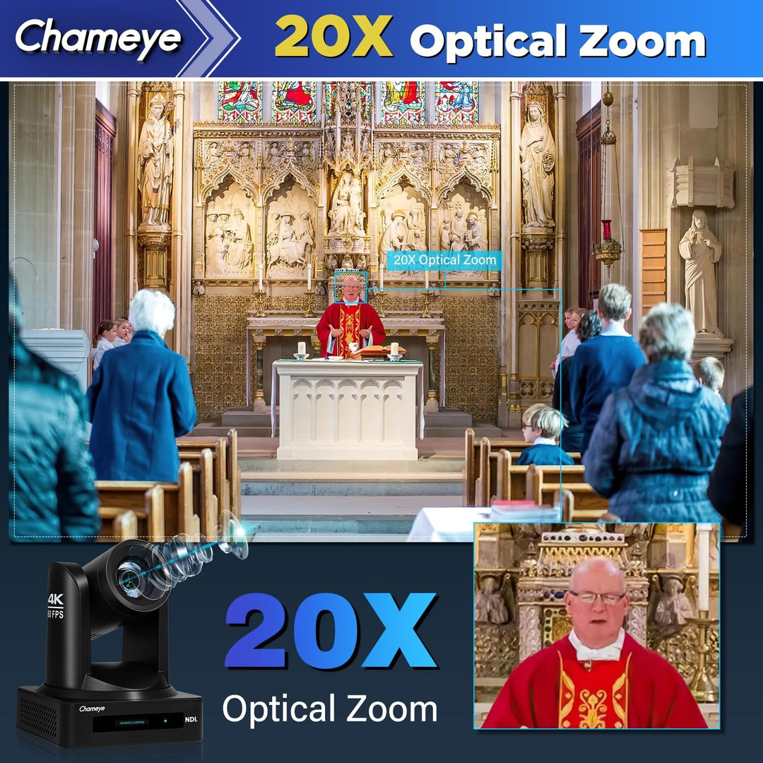 Chameye 4K 60fps NDI HX3 PTZ-Kamera, KI Auto-Tracking, 20-Fach optischer Zoom, HDMI/USB/3G-SDI/LAN/P