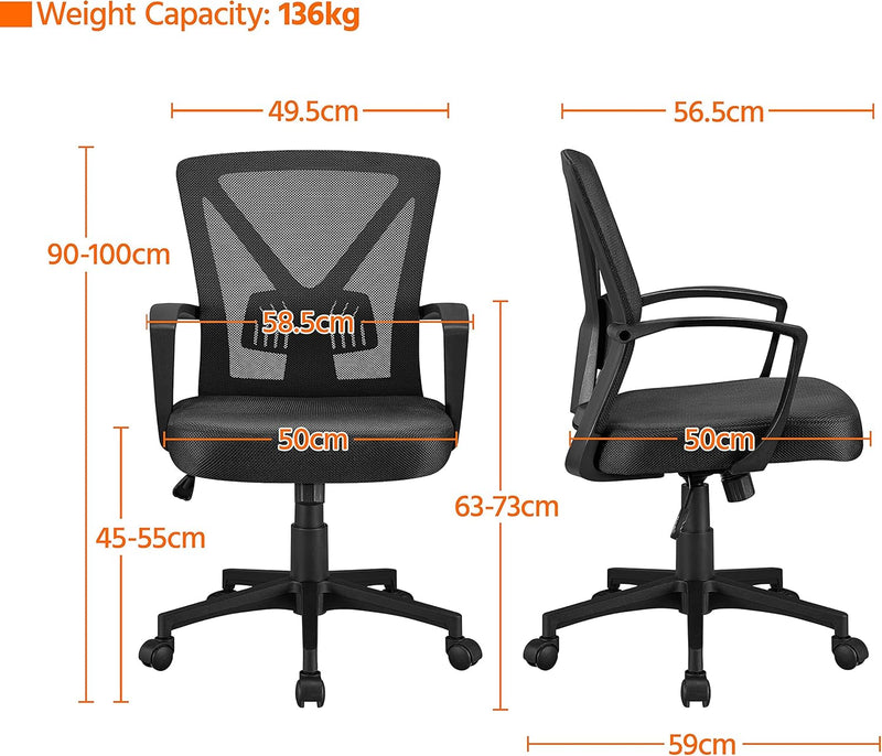 Yaheetech Bürostuhl, Schreibtischstuhl, Drehstuhl mit Netzrückenlehne, Computerstuhl Ergonomischer D
