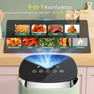 Fabuletta Heissluftfritteuse 4L, 9-in-1 Air Fryer, Max 230℃ Heissluft Fritteusen, Digitalem LED-Touc