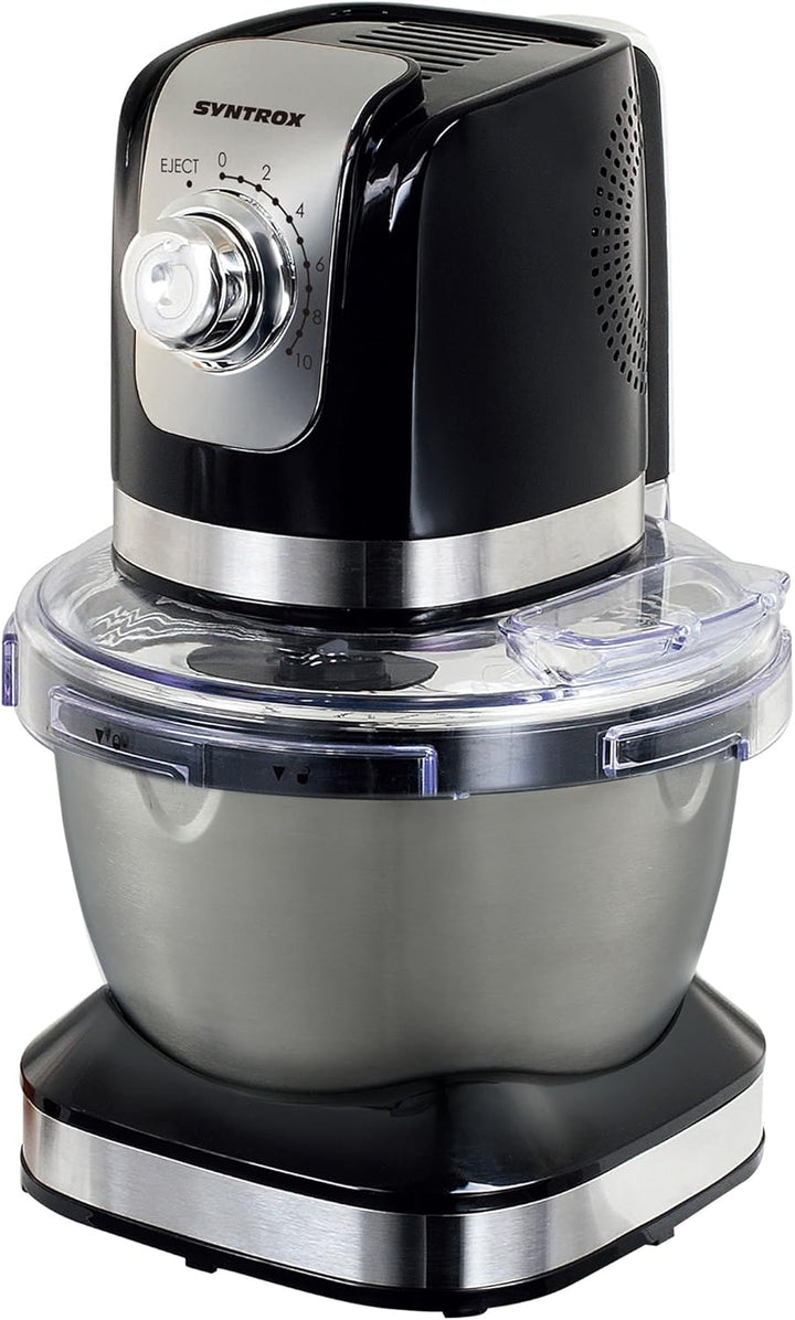 Syntrox Germany KM-600W Küchenmaschine Knetmaschine Mixer, Edelstahl-Behälter, 4 Liter, schwarz