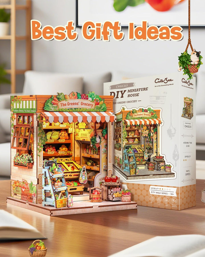 DIY Miniatur Haus Bausatz für Erwachsene,Puppenhaus Gewächshaus mit LED Licht,3D Puzzle Buchstütze a