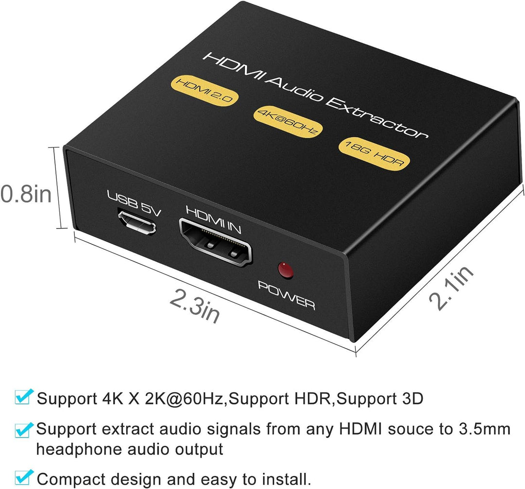 KUYiA HDMI 2.0 Audio Extractor HDMI 2.0 V auf HDMI Video und Audio Splitter Konverter mit 3,5 mm Ste