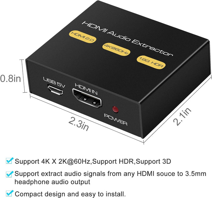 KUYiA HDMI 2.0 Audio Extractor HDMI 2.0 V auf HDMI Video und Audio Splitter Konverter mit 3,5 mm Ste