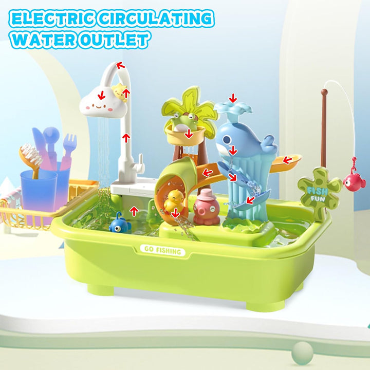 deAO 4-in-1 Kinder Waschbecken mit Wasserfunktion & Sand- und Wassertisch – Wasserspieltisch Outdoor