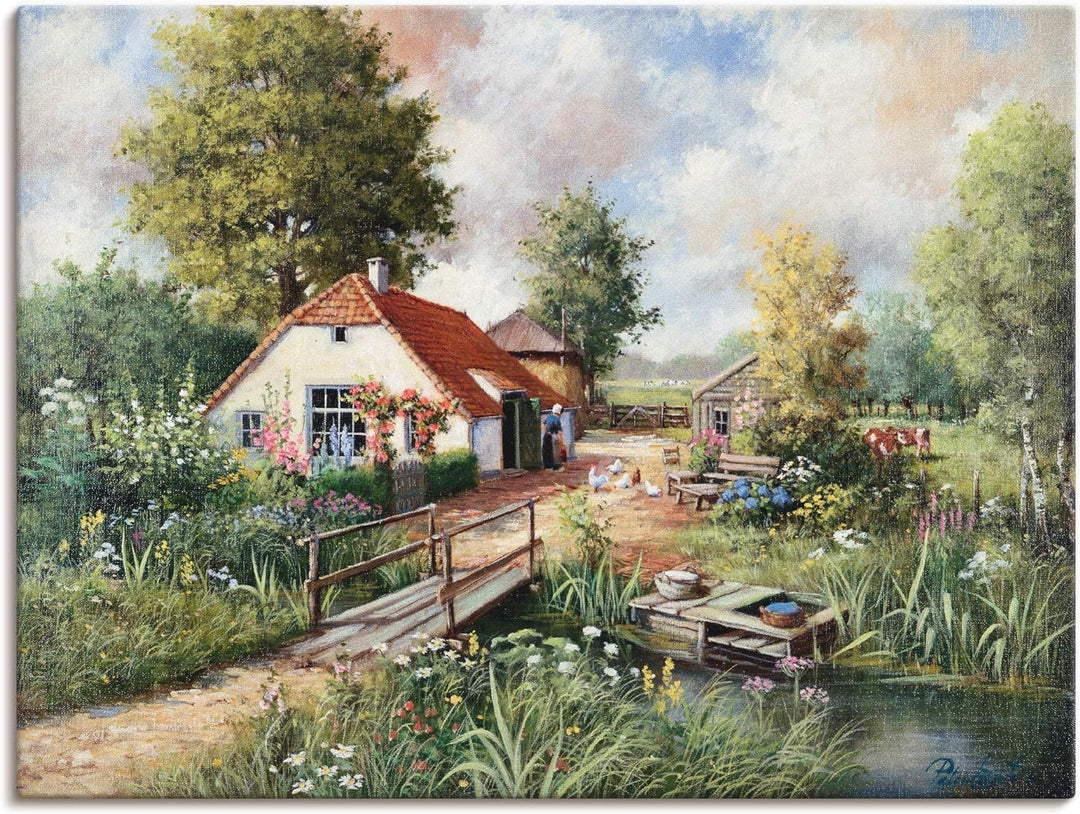 ARTland Leinwandbilder Wandbild Bild auf Leinwand 60x45 cm Wanddeko Bauernhof Landschaft Natur Fluss
