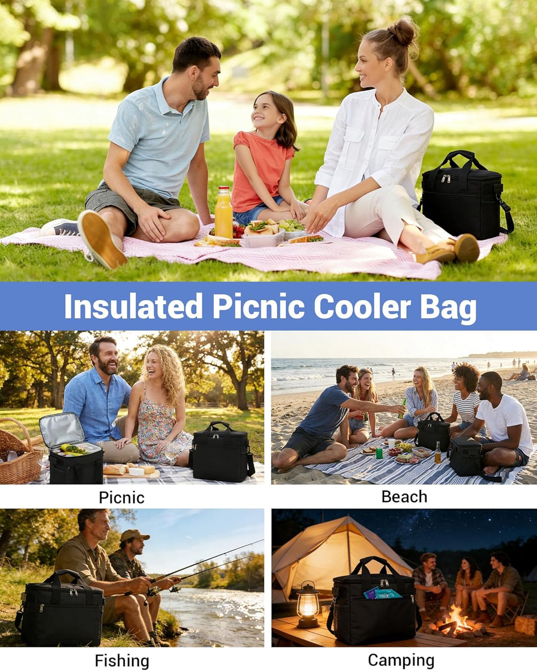 KONO Kühltasche 20L, Grosse Isolierte Lunchtasche Faltbar, Tragbare Thermotasche mit Verstellbarem S