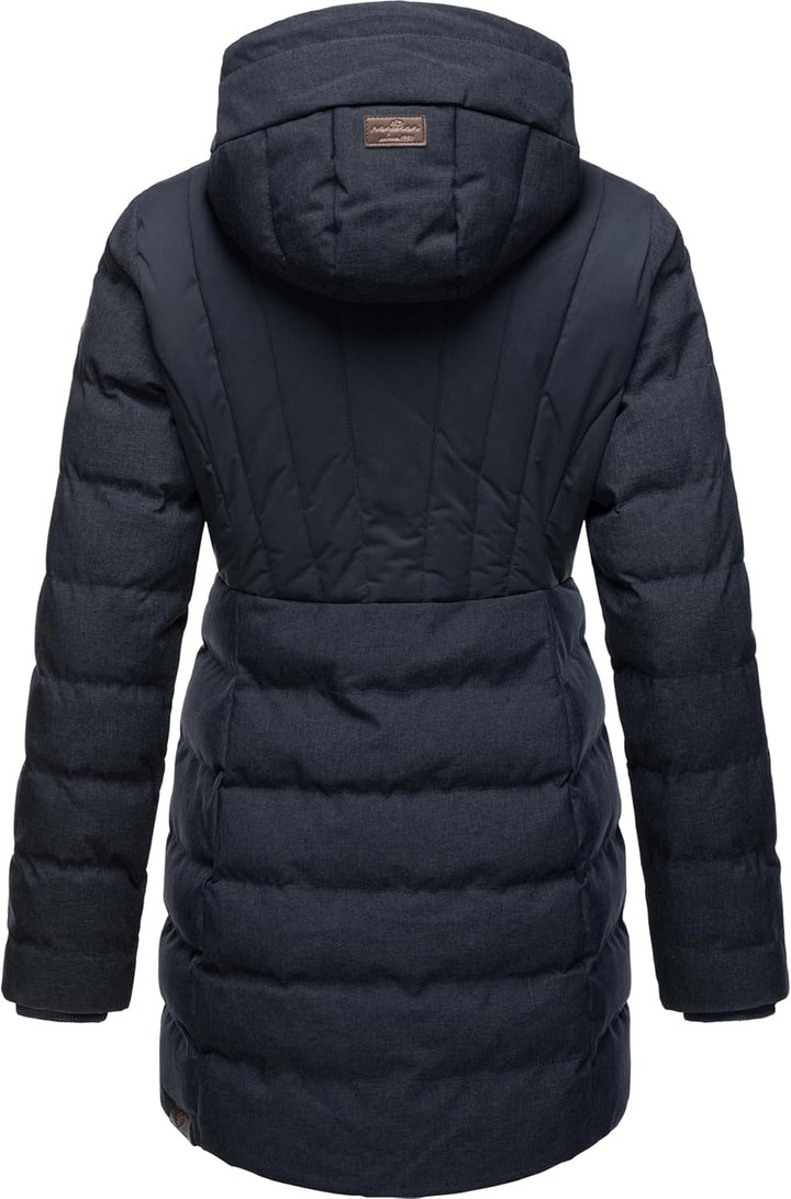 Ragwear Damen Wintermantel Warmer wasserdichter Steppmantel lang mit Kapuze Ashanta Block XS-6XL S N