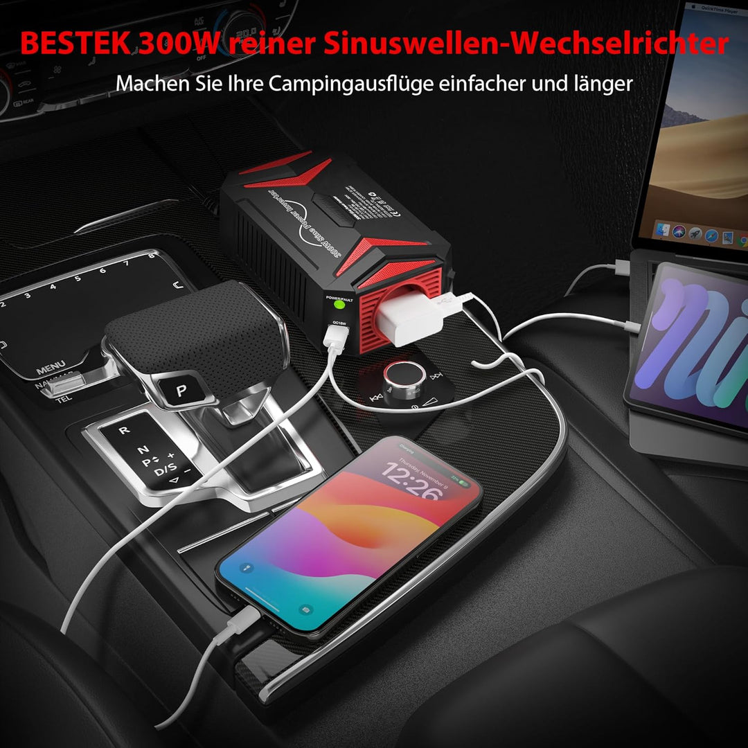 Reiner Sinus wechselrichter 12v auf 230v/BESTEK 300W stromwandler 12 auf 230/steckdose Auto Adapter/