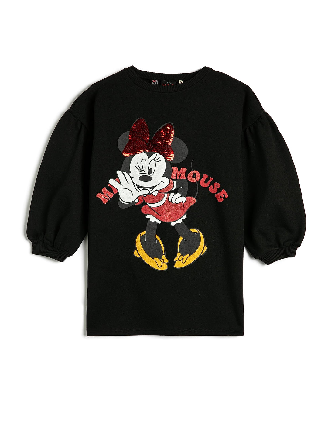 Koton Girls's Minnie Mouse Sweat Licenced Long Puff Sleeve Crew Neck Dress 9-10 Jahre 999 (Black), 9