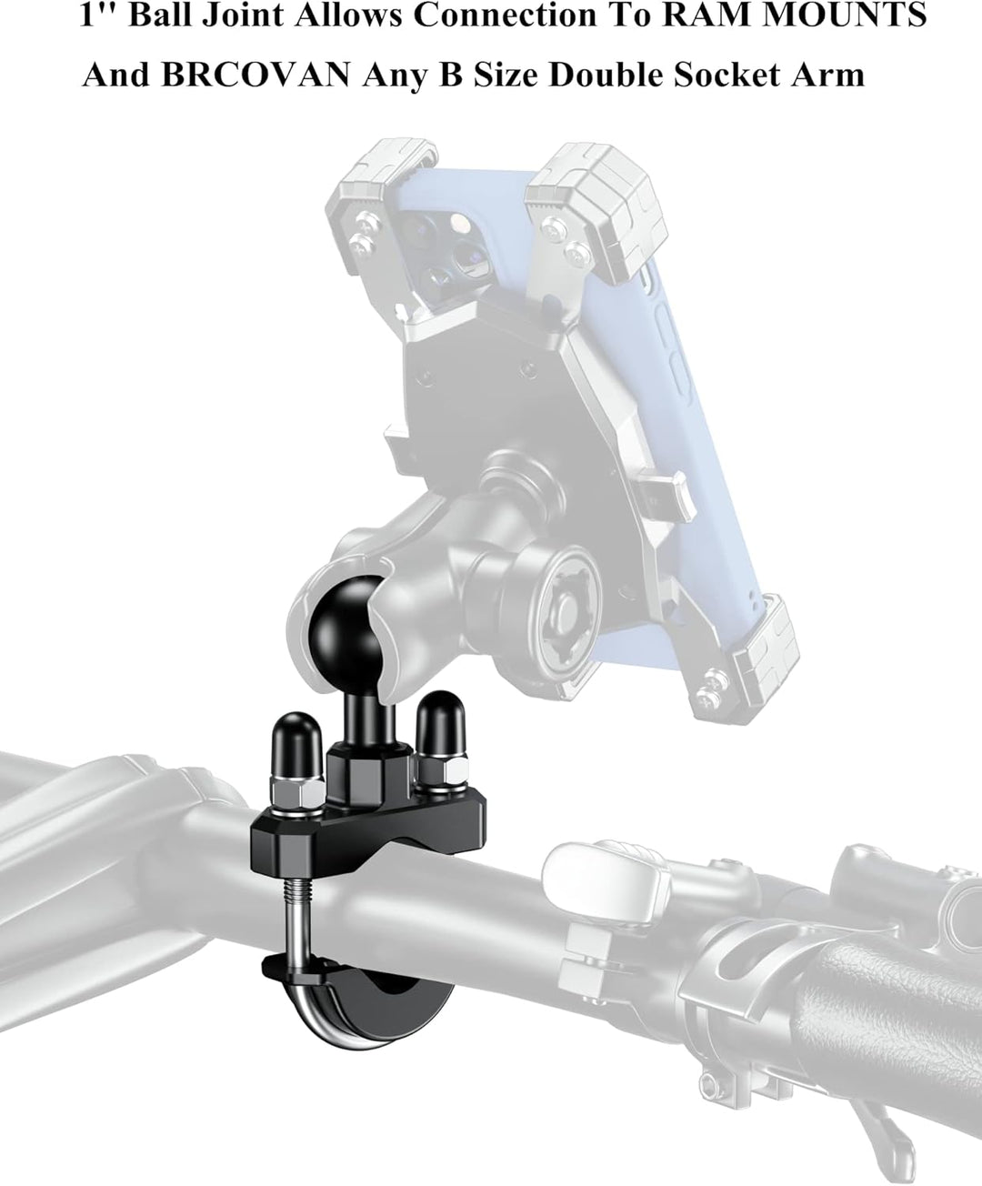 BRCOVAN Lenker U-Bolzen Montagebasis mit 1 Zoll TPU Kugel für Schienendurchmesser 0,5'' bis 1,25'' K